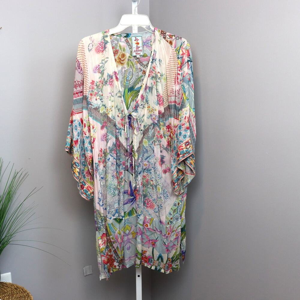 Johnny Was Sheer Floral Kimono Robe Top Multicolor Boho Size‎ S
